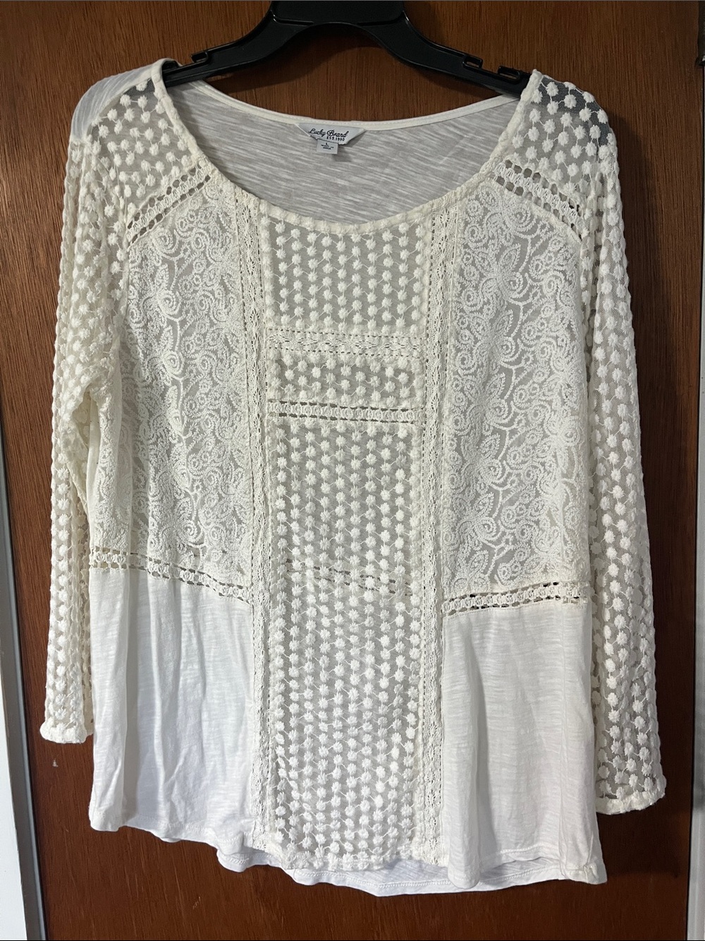 Lucky Brand Ivory Lace & Crochet Long-Sleeve Top